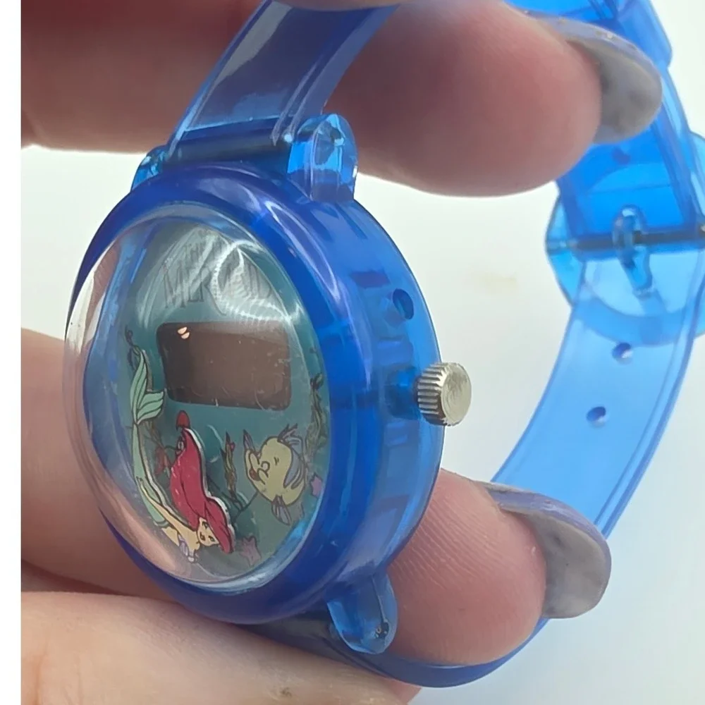 Disney Little Mermaid Watch OS Blue Fair Vintage Digital Ariel Flounder 1990s